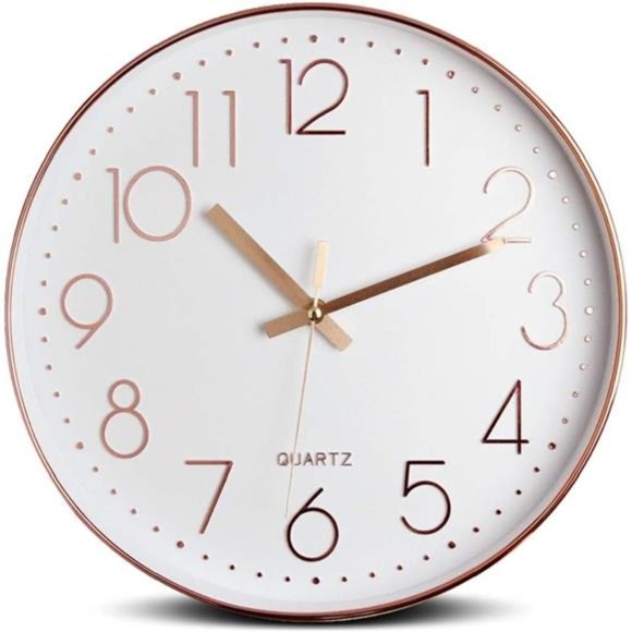 12-Inch Silent Quartz Rose Gold Clock, Battery Operated Decorative Wall Clock - Picture 1 of 6